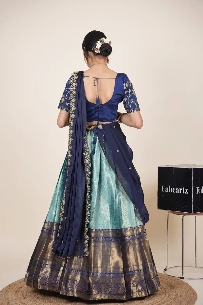 Women's Woven Design zari work Half Saree with Embroidered Blouse and Dupatta Keerthana Kv - Image 37