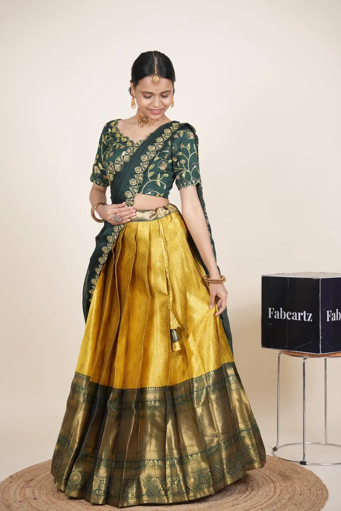 Women's Woven Design zari work Half Saree with Embroidered Blouse and Dupatta Keerthana Kv - Image 48