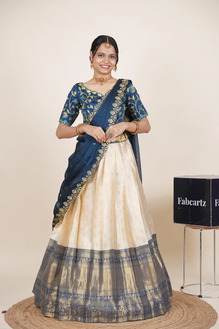 Women's Woven Design zari work Half Saree with Embroidered Blouse and Dupatta Keerthana Kv - Image 52