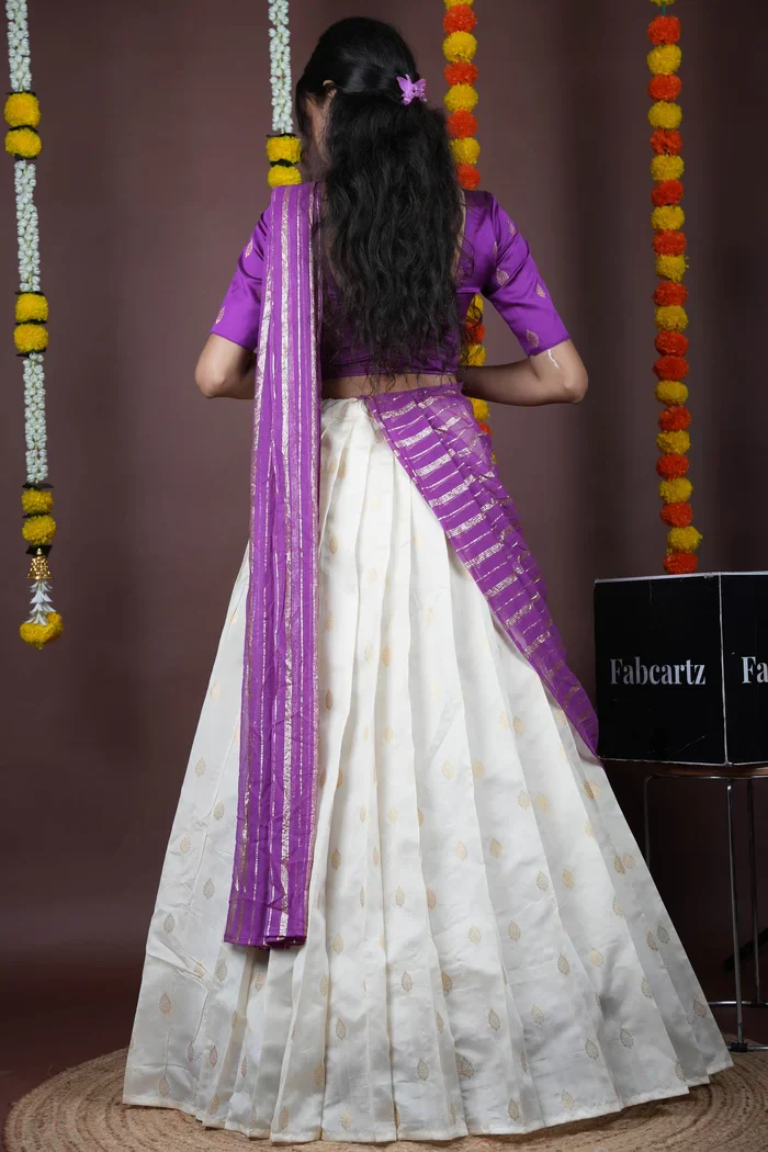 South Indian Festival Traditional Half Saree with Embroidered Blouse & Dupatta Yamuna KV - Image 2