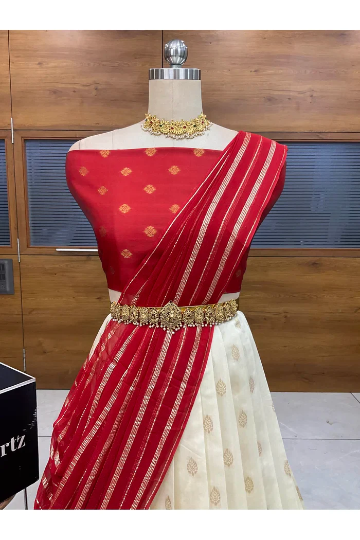 South Indian Festival Traditional Half Saree with Embroidered Blouse & Dupatta Yamuna - Image 11