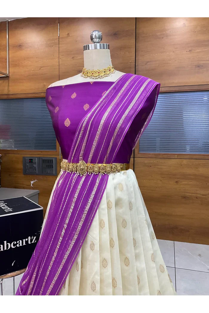 South Indian Festival Traditional Half Saree with Embroidered Blouse & Dupatta Yamuna - Image 3