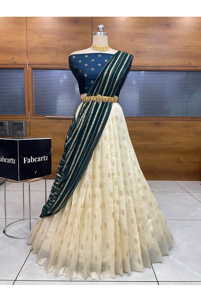 South Indian Festival Traditional Half Saree with Embroidered Blouse & Dupatta Yamuna - Image 5