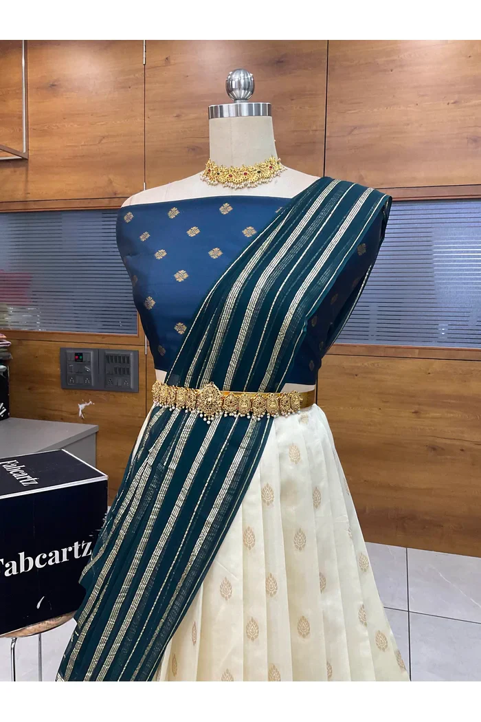South Indian Festival Traditional Half Saree with Embroidered Blouse & Dupatta Yamuna - Image 8